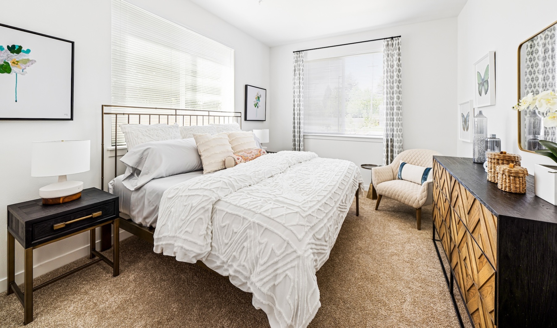 Open space living area with natural lighting Bedroom with natural lighting and high ceilings