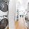 stacked laundry appliances in a narrow closet